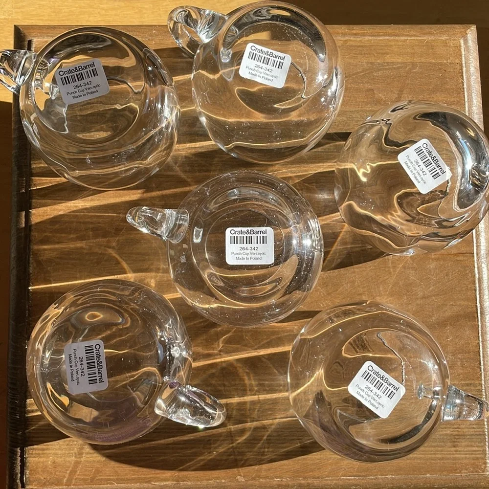 New (6) Crate & Barrel Krosno Crystal Optic Punch Cups Mugs 264-342 Set of 6